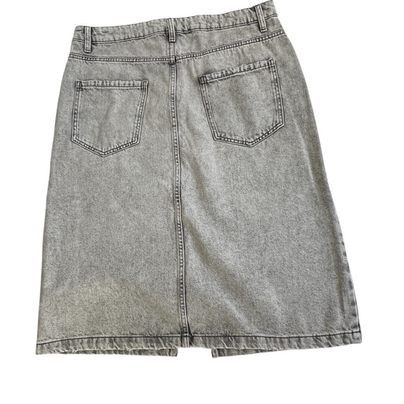 George Denim Midi Skirt Size L Pencil Front Kick Pleat Gray NEW - Picture 2 of 4